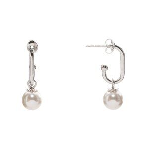 MILOR SILVER Silver Made In Italy Sterling Silver Pearl Long Hoop Earrings